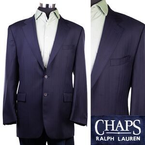 Chaps Ralph Lauren Wool Cashmere 2 Button Blazer 44L Navy Blue Striped